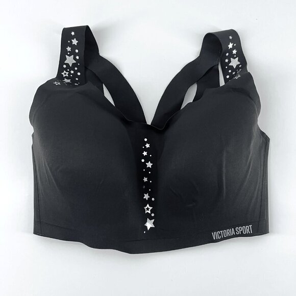 Victoria's Secret Angel Max Black Silver Stars‎  Sport Workout Bra Sz 34 DDD - Picture 2 of 11